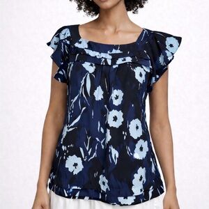Banana Republic Navy Blue Floral Ruffle Sleeve
Blouse Size Small